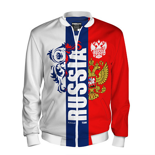 Мужской бомбер Russia national team: white blue red / 3D-Белый – фото 1