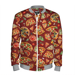 Бомбер мужской Кусочки пиццы ассорти - акварельный паттерн, цвет: 3D-меланж