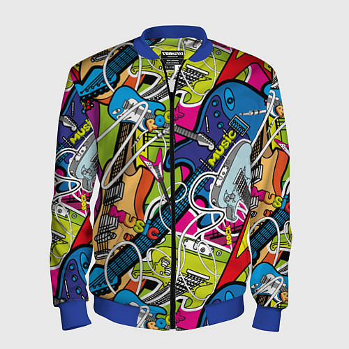 Мужской бомбер Guitars - pop art pattern / 3D-Синий – фото 1