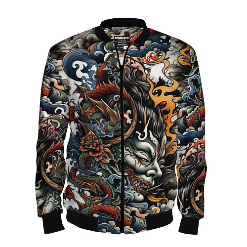 Мужской бомбер Татуировка Ирезуми / 3D-Черный – фото 1
