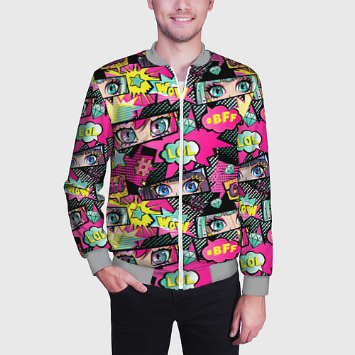 Мужской бомбер Глаза аниме-девушки: cool pattern / 3D-Меланж – фото 3
