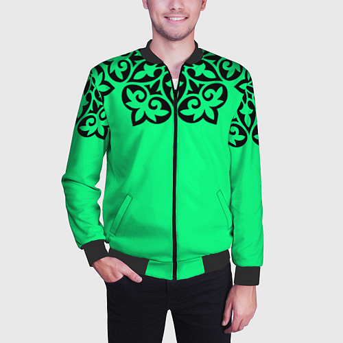 Мужской бомбер Мандала на неоновом кислотном цвете / 3D-Черный – фото 3