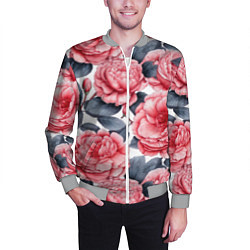 Бомбер мужской Цветы и бутоны розы - паттерн, цвет: 3D-меланж — фото 2