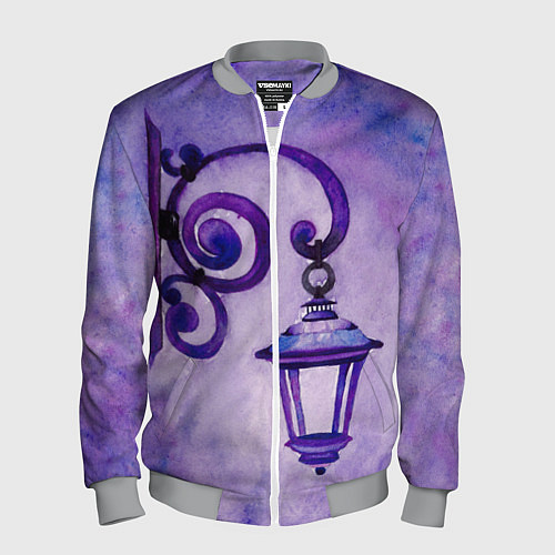 Мужской бомбер Уличный фиолетовый фонарь / 3D-Меланж – фото 1