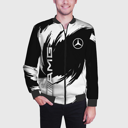 Мужской бомбер Mercedes benz - white color / 3D-Черный – фото 3