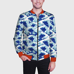 Бомбер мужской Японские синие волны, цвет: 3D-красный — фото 2