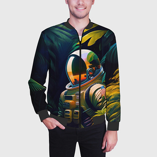 Мужской бомбер Космонавт в зарослях / 3D-Черный – фото 3