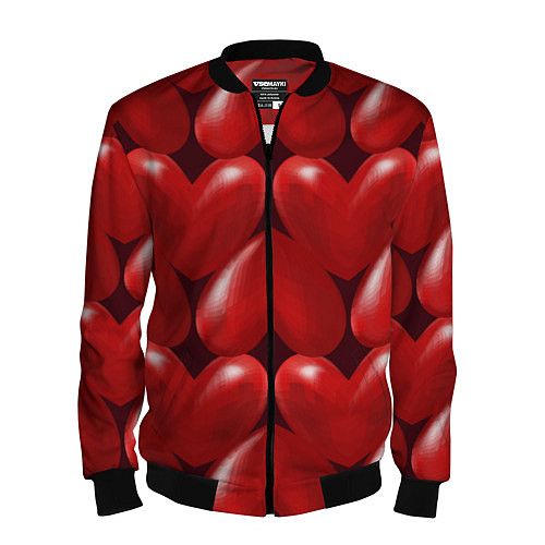 Мужской бомбер Red hearts / 3D-Черный – фото 1