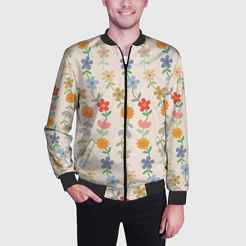 Мужской бомбер Flowers life / 3D-Черный – фото 3