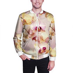 Бомбер мужской Желтые и нежно-розовые орхидеи - паттерн, цвет: 3D-белый — фото 2