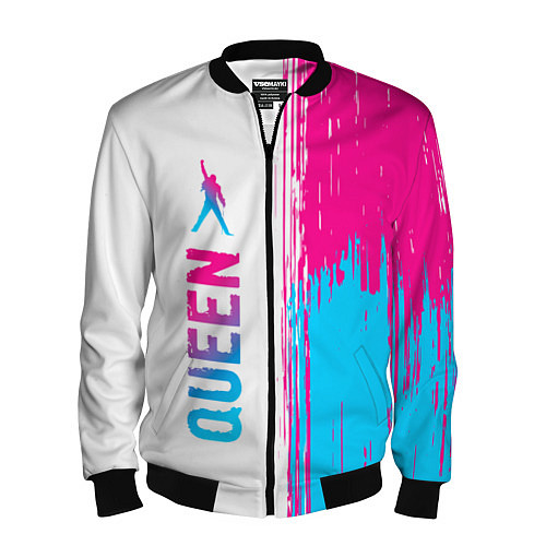 Мужской бомбер Queen neon gradient style: по-вертикали / 3D-Черный – фото 1