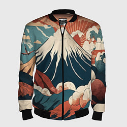 Бомбер мужской Ретро Фудзияма, цвет: 3D-черный