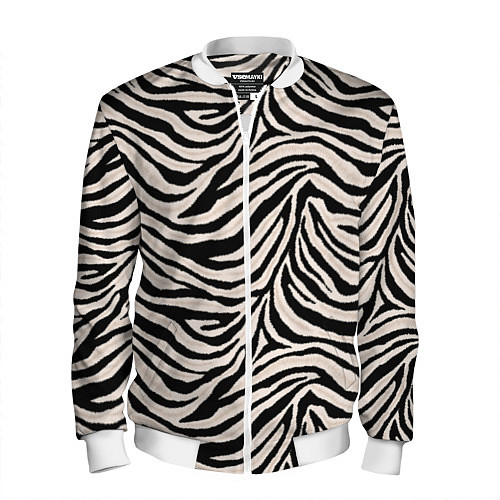 Мужской бомбер Полосатая шкура зебры, белого тигра / 3D-Белый – фото 1