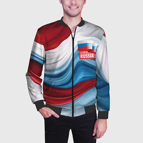 Мужской бомбер Флаг России абстракт / 3D-Черный – фото 3
