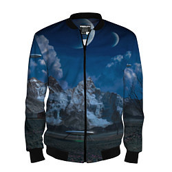 Бомбер мужской Ночные горы в природе и небо с нло, цвет: 3D-черный