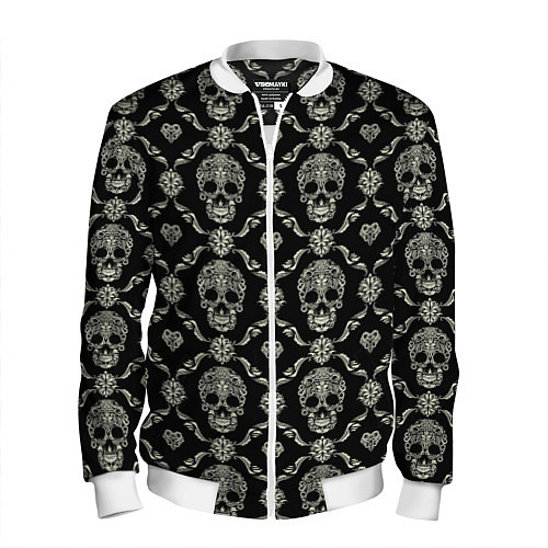 Мужской бомбер Узор с черепами Pattern with skulls / 3D-Белый – фото 1