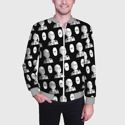 Мужской бомбер Saitama - ok pattern / 3D-Меланж – фото 3