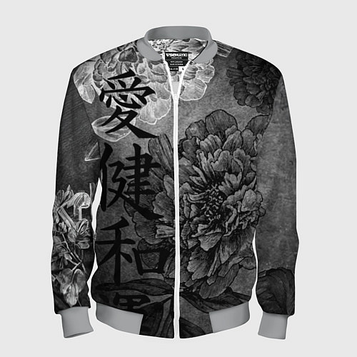 Мужской бомбер Flowers - japanese art / 3D-Меланж – фото 1