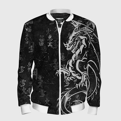 Мужской бомбер White dragon - grunge / 3D-Белый – фото 1