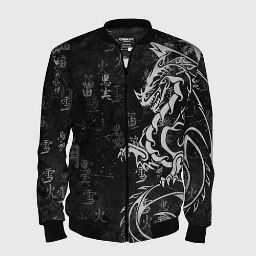 Мужской бомбер White dragon - grunge / 3D-Черный – фото 1