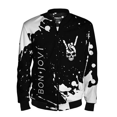 Мужской бомбер Bon Jovi и рок символ на темном фоне / 3D-Черный – фото 1