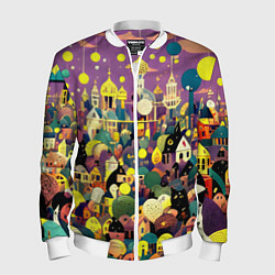 Бомбер мужской Праздничный город, цвет: 3D-белый