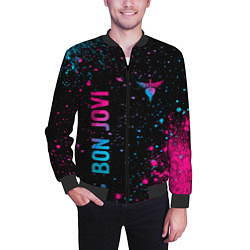 Бомбер мужской Bon Jovi - neon gradient: надпись, символ, цвет: 3D-черный — фото 2