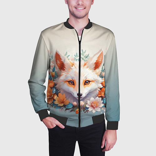 Мужской бомбер Цветочная лиса / 3D-Черный – фото 3