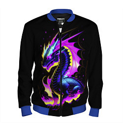 Бомбер мужской Неоновый космический дракон, цвет: 3D-синий