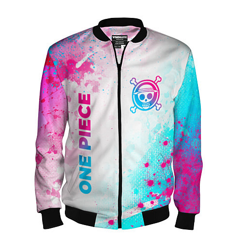 Мужской бомбер One Piece neon gradient style: надпись, символ / 3D-Черный – фото 1