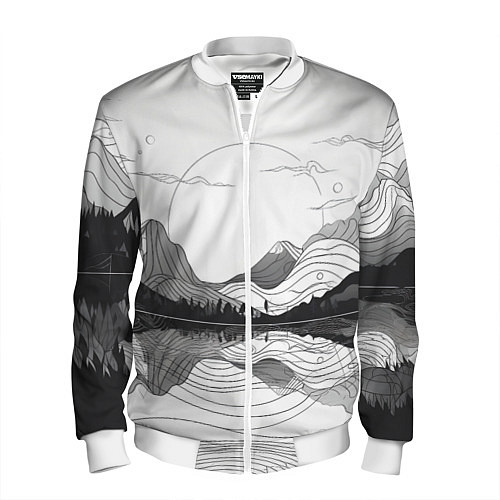 Мужской бомбер Минималистичный пейзаж чб / 3D-Белый – фото 1
