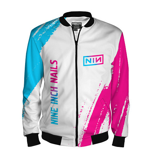 Мужской бомбер Nine Inch Nails neon gradient style: надпись, симв / 3D-Черный – фото 1