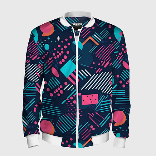 Мужской бомбер Абстракция синяя паттерн / 3D-Белый – фото 1