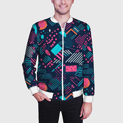Бомбер мужской Абстракция синяя паттерн, цвет: 3D-белый — фото 2