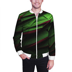 Бомбер мужской Зеленые абстрактные полосы, цвет: 3D-белый — фото 2