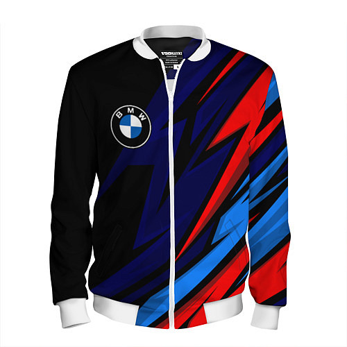 Мужской бомбер BMW - m colors and black / 3D-Белый – фото 1