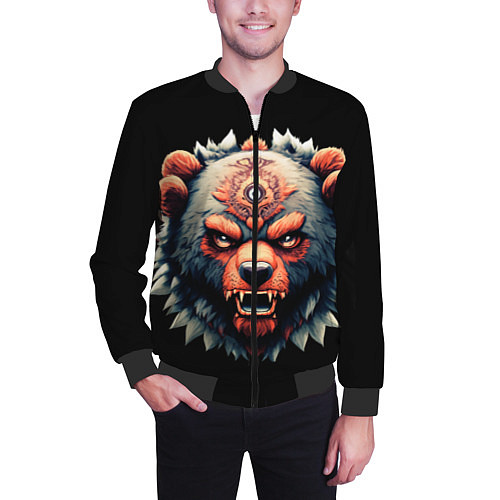 Мужской бомбер С разъяренным медведем / 3D-Черный – фото 3