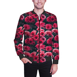 Бомбер мужской Красные цветы узор, цвет: 3D-черный — фото 2