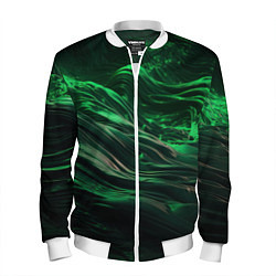 Бомбер мужской Зеленые абстрактные волны, цвет: 3D-белый