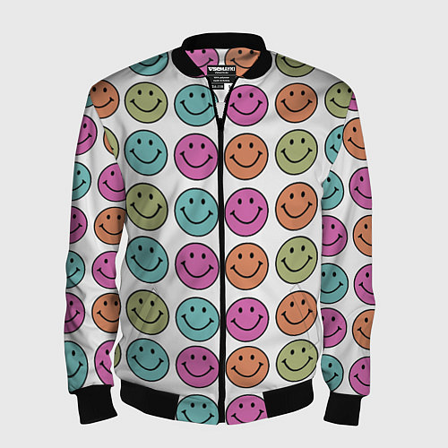 Мужской бомбер Smiley face / 3D-Черный – фото 1