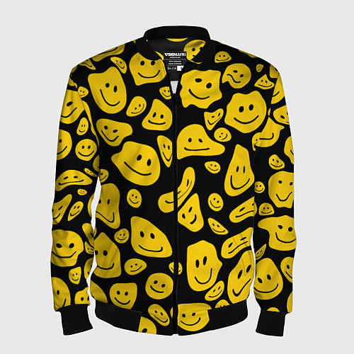 Мужской бомбер Расплывающиеся смайлы на черном / 3D-Черный – фото 1