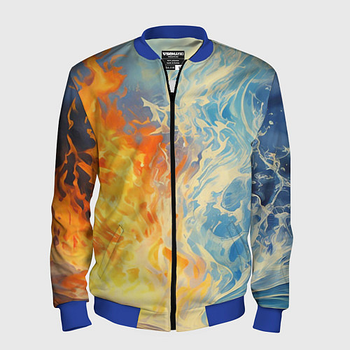 Мужской бомбер Вода и пламя абстракция / 3D-Синий – фото 1