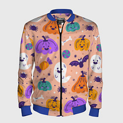 Мужской бомбер Halloween - pumpkins and ghosts