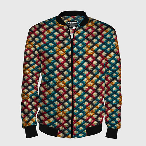 Мужской бомбер Вязанная цветная текстура / 3D-Черный – фото 1