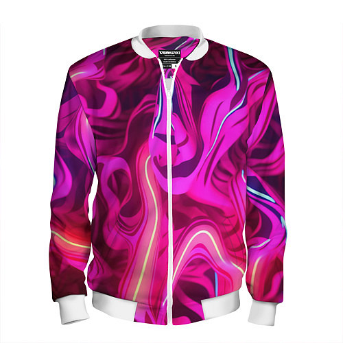 Мужской бомбер Pink neon abstract / 3D-Белый – фото 1