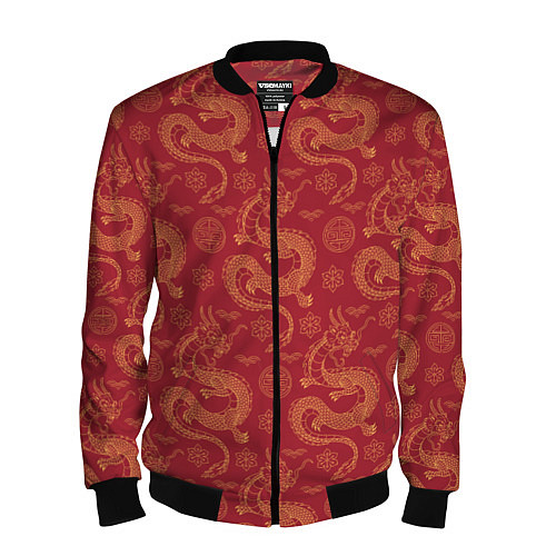 Мужской бомбер Dragon red pattern / 3D-Черный – фото 1