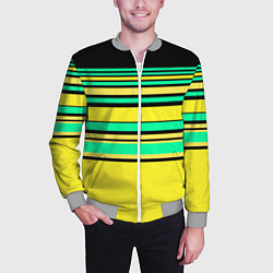 Бомбер мужской Разноцветный черно желтый с зеленым полосатый узор, цвет: 3D-меланж — фото 2