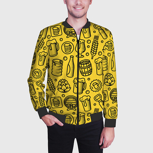 Мужской бомбер Пиво и аксессуары - жёлтый / 3D-Черный – фото 3