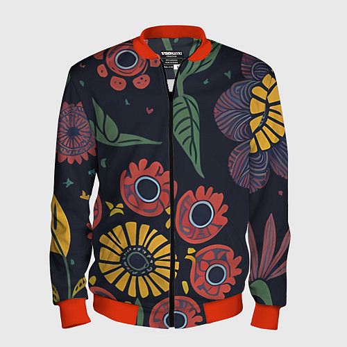 Мужской бомбер Простые цветы на глубоком синем / 3D-Красный – фото 1