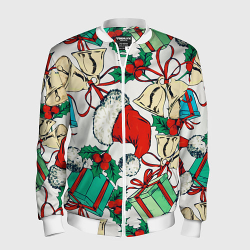 Мужской бомбер Узор с новогодними падарками / 3D-Белый – фото 1